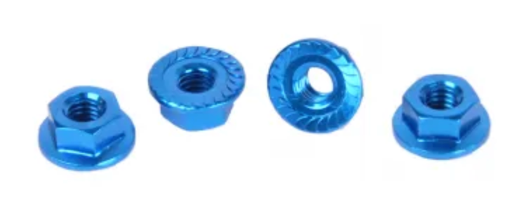 CR035 CORE RC - Serrated Alloy M4 Nuts; Blue pk 4