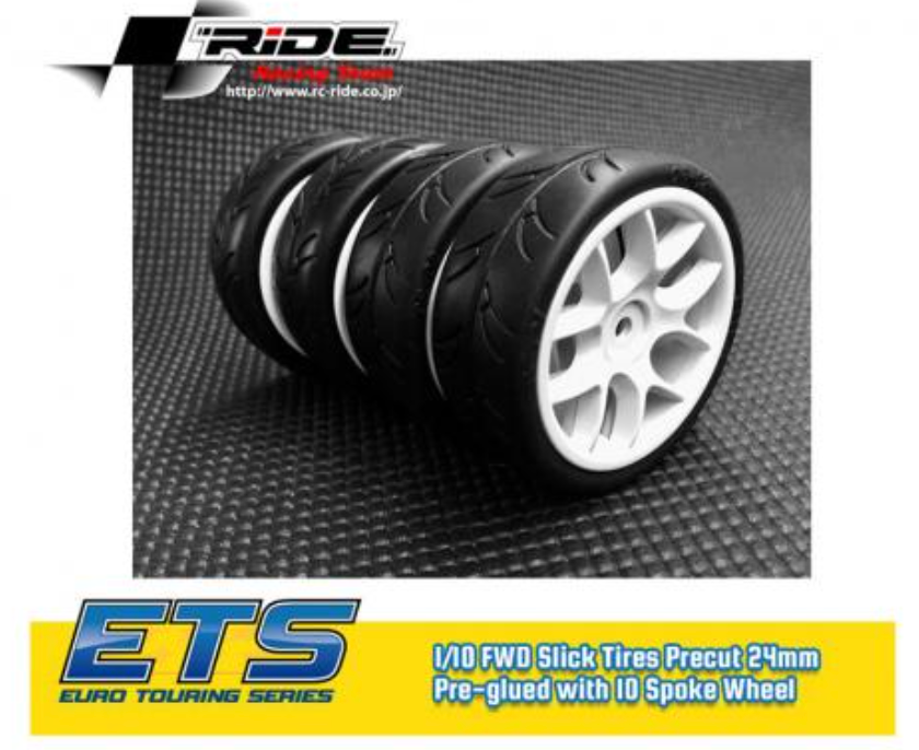 RI-26072  Ride 1/10 Slick Tyres Preglued 10 Spoke White