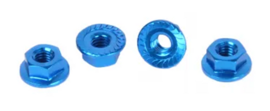 CR035  CORE RC - Serrated Alloy M4 Nuts; Blue  pk 4